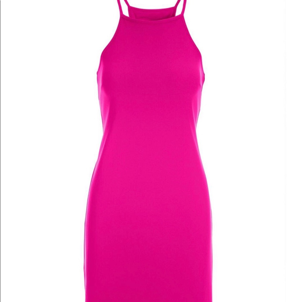 Travel high neck hot pink short dress